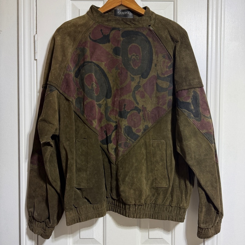 Vintage Saxony Italian leather suede brown pullover jacket bomber large